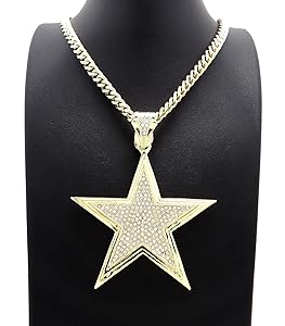 BLINGFACTORY HIP HOP ICED GOLD PT LARGE STAR PENDANT & 6mm